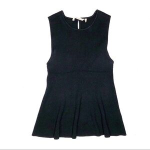 Soft Surroundings Black Ribbed Peplum Sweater Tank Sleeveless Top M